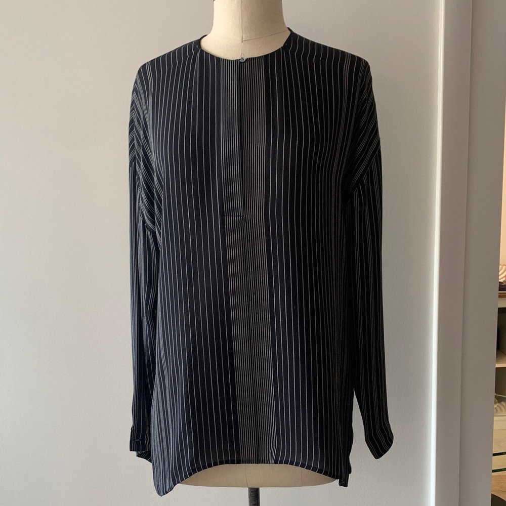 Vince Silk Black and White Striped Blouse, size 2